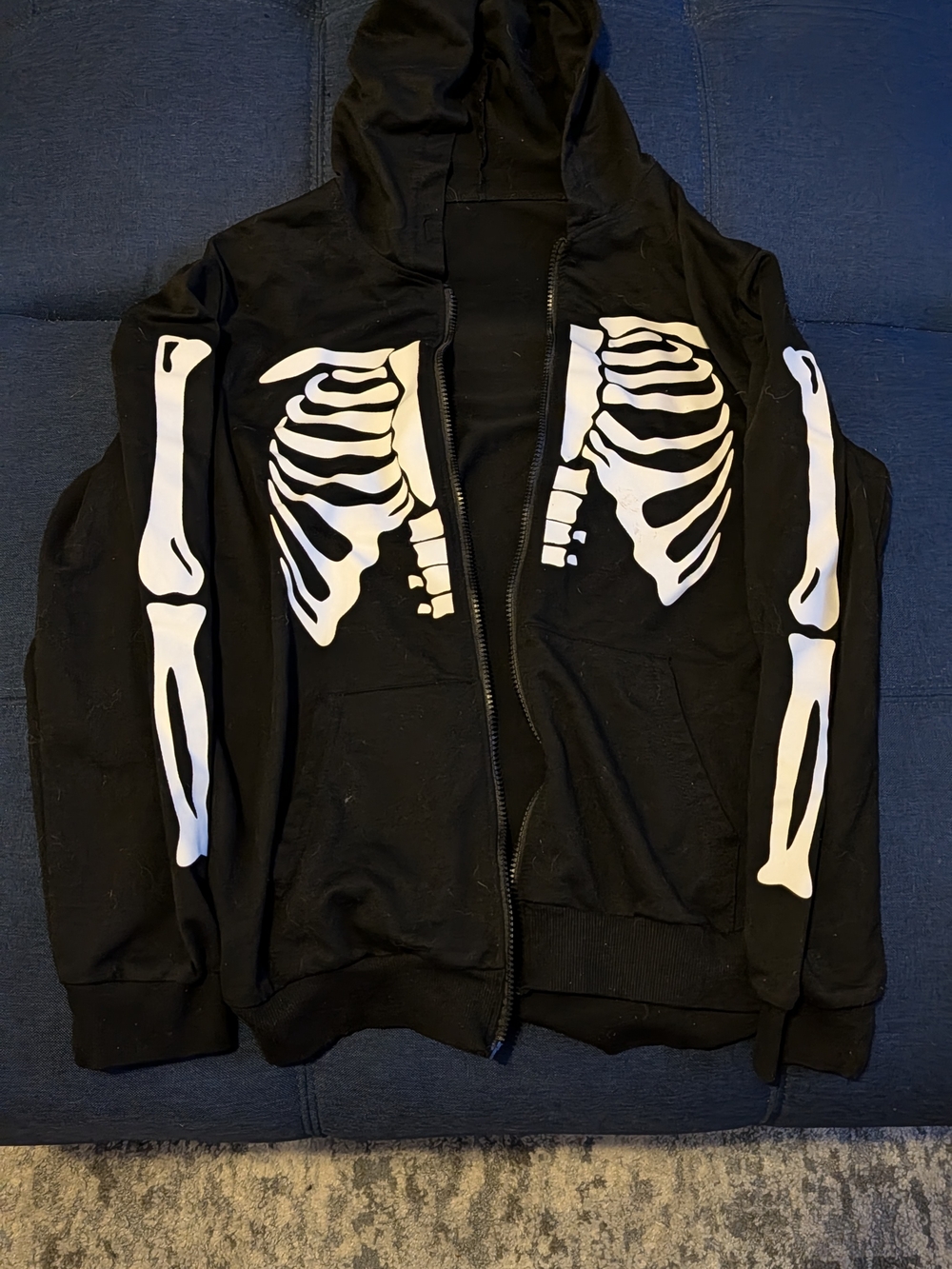 Others Follow Black Zip-Up Skeleton Hoodie with White Bone Print